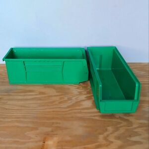 Stackable Tool Storage Bin Garage Organizer Heavy Duty Construction 2 Pack Green